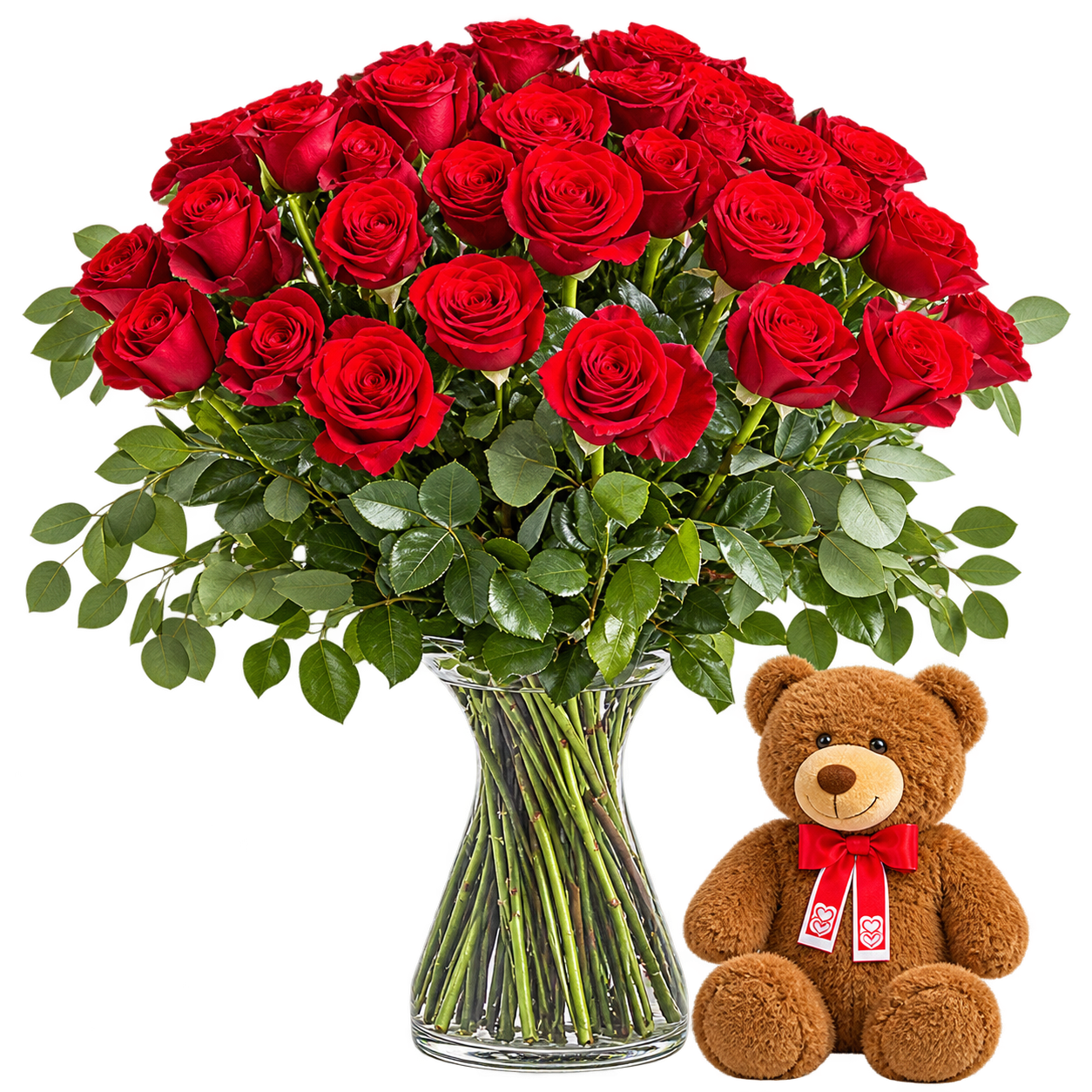 2 Dozen Red Roses & Bear
