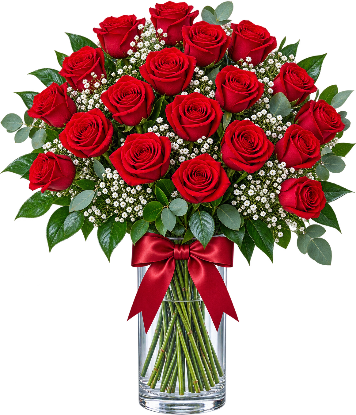 A Stunning Arrangement of Two Dozen Red Roses